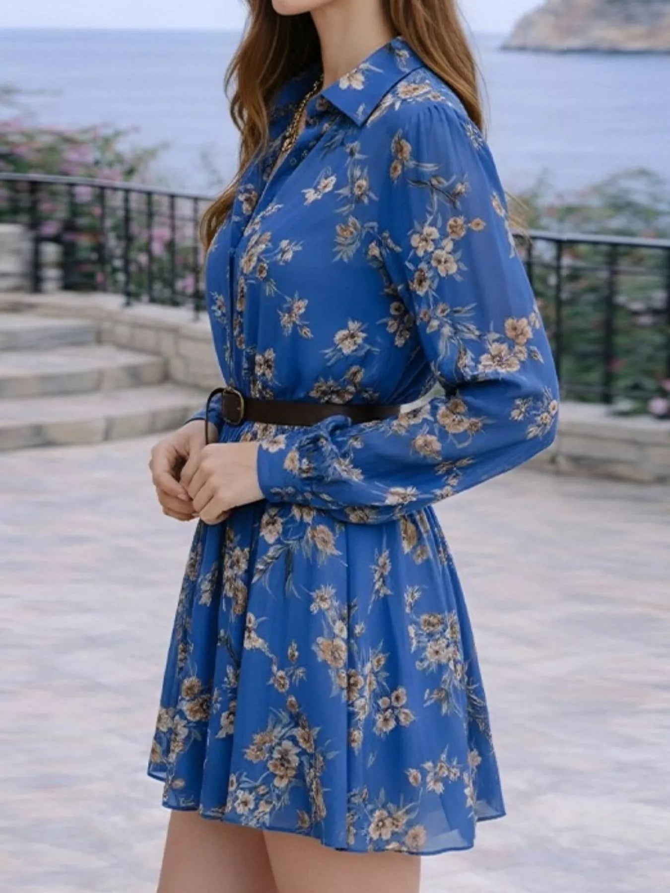 Trendsi Full Size Floral Print Long Sleeve Shirt Dress Plus Size -