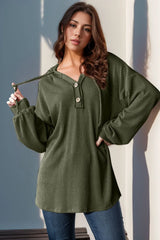 Trendsi Double Take Full Size Half Button Long Sleeve Hoodie -