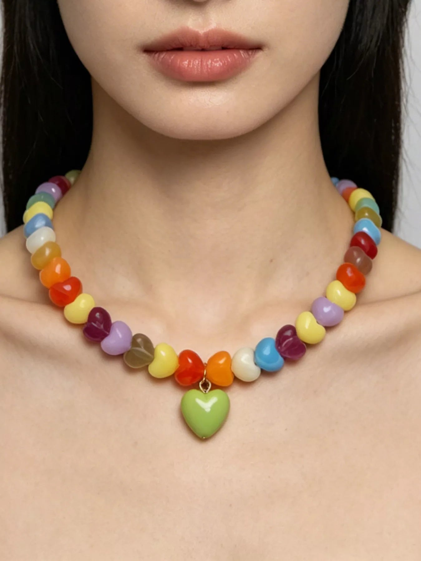 Trendsi Colorful Heart Bead Necklace -