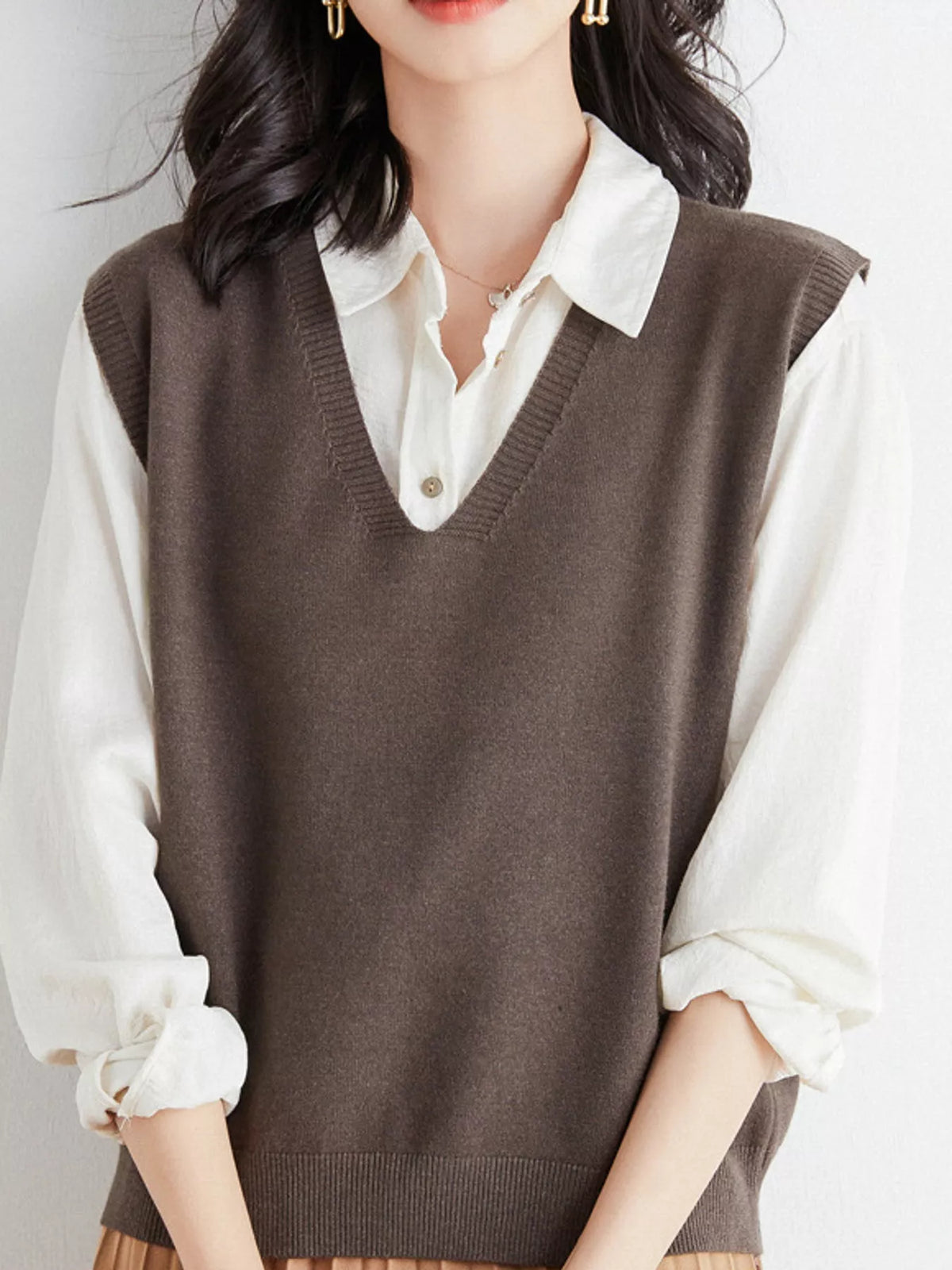 V-Neck Knit Sweater Vest — front view