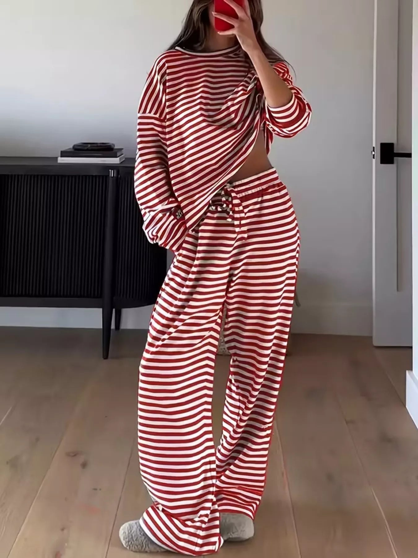 Trendsi Striped Dropped Shoulder Top and Pants Set -