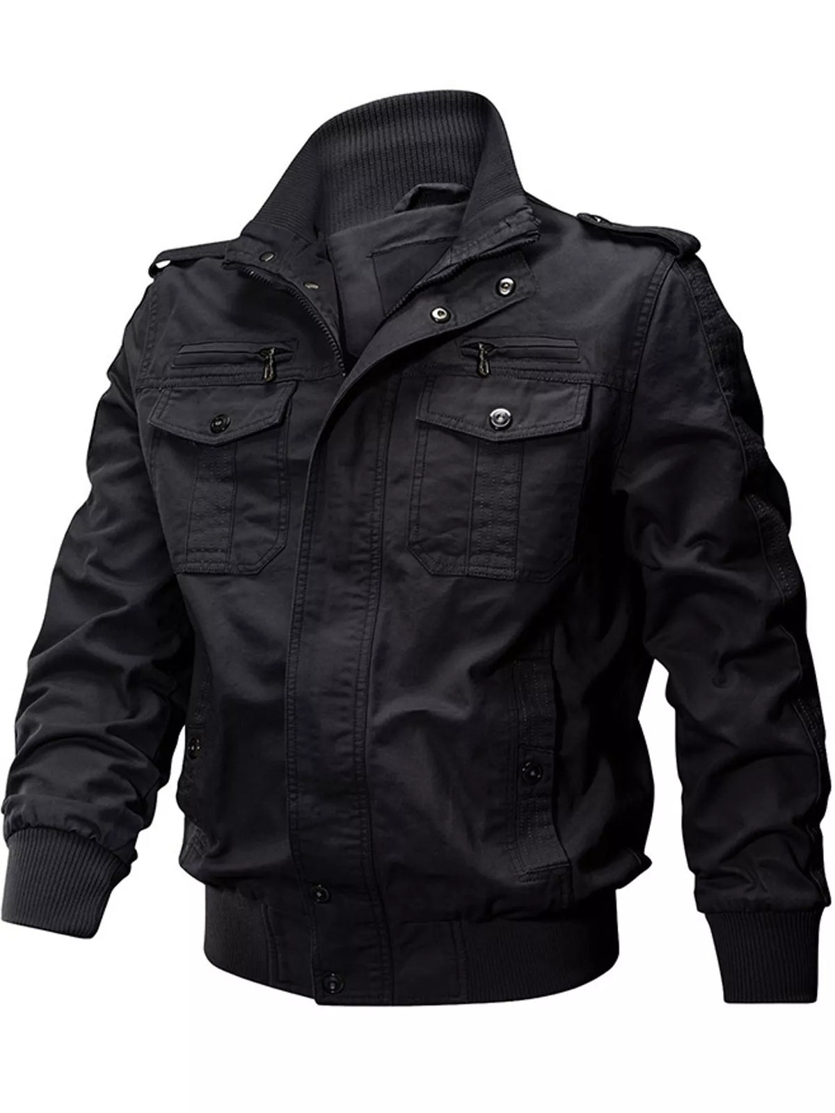 Multi-Pocket Tactical Bomber Jacket — garment front