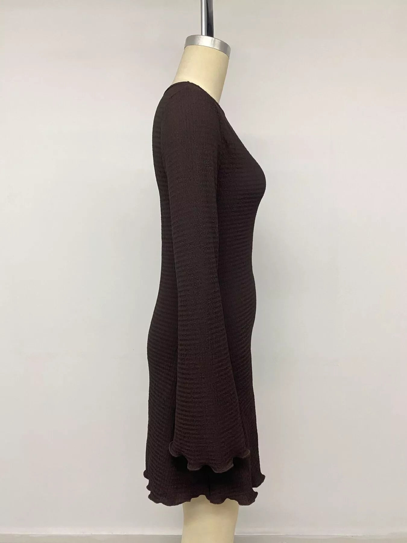 Trendsi Long-Sleeve Waffle Knit Bodycon Mini Dress -