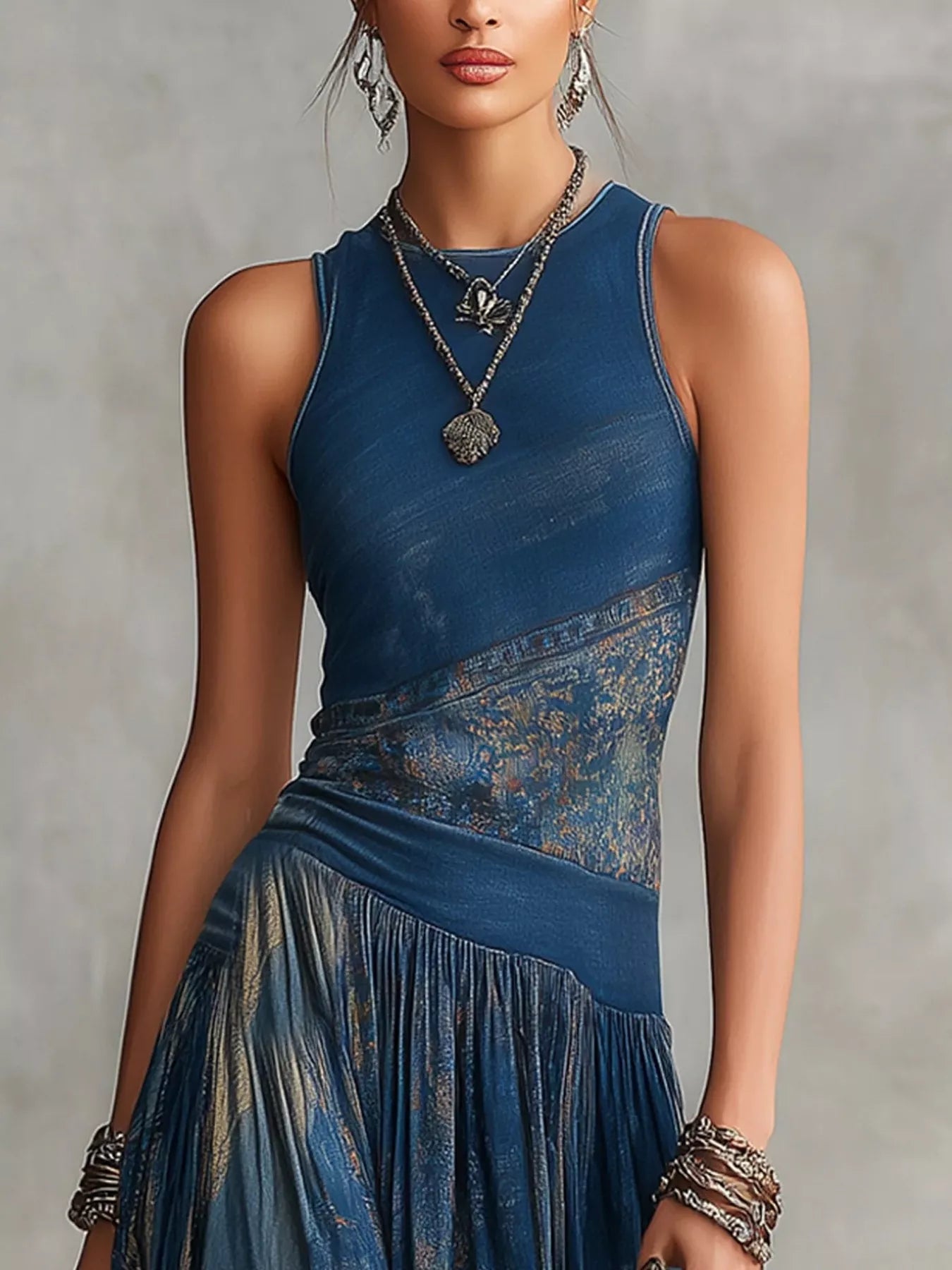 Trendsi Printed Round Neck Sleeveless Maxi Dress -