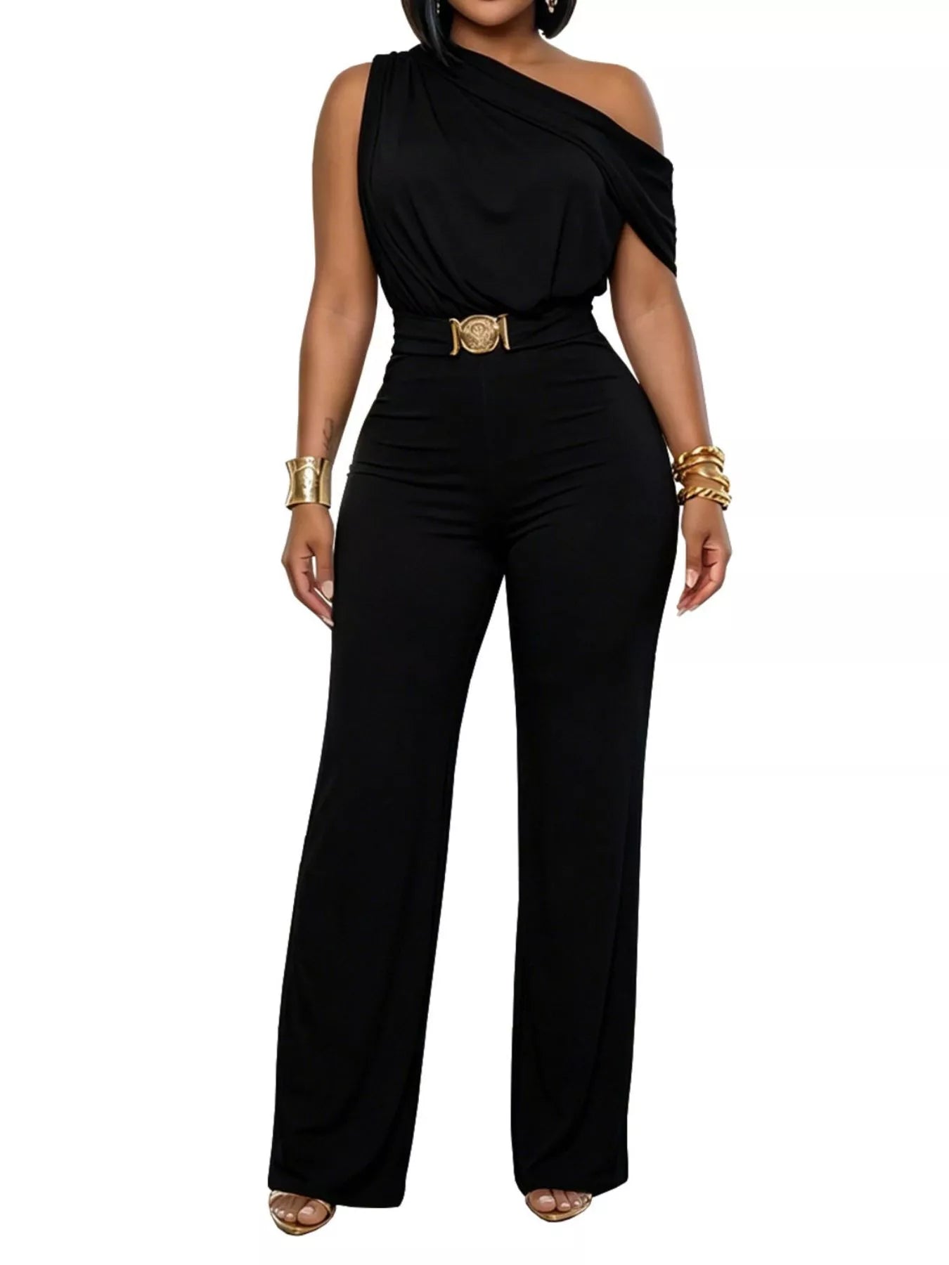 Trendsi One-Shoulder Draped Wide Leg Jumpsuit -