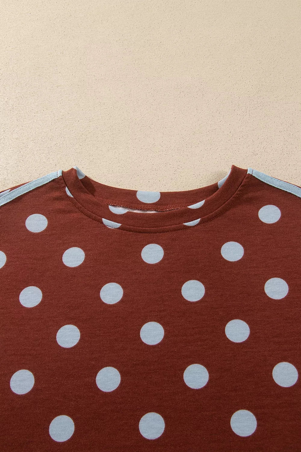 Brown polka dot side-stripe top and pants set