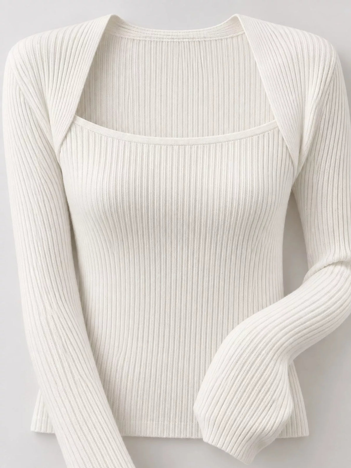 White square neck ribbed knit slim-fit top