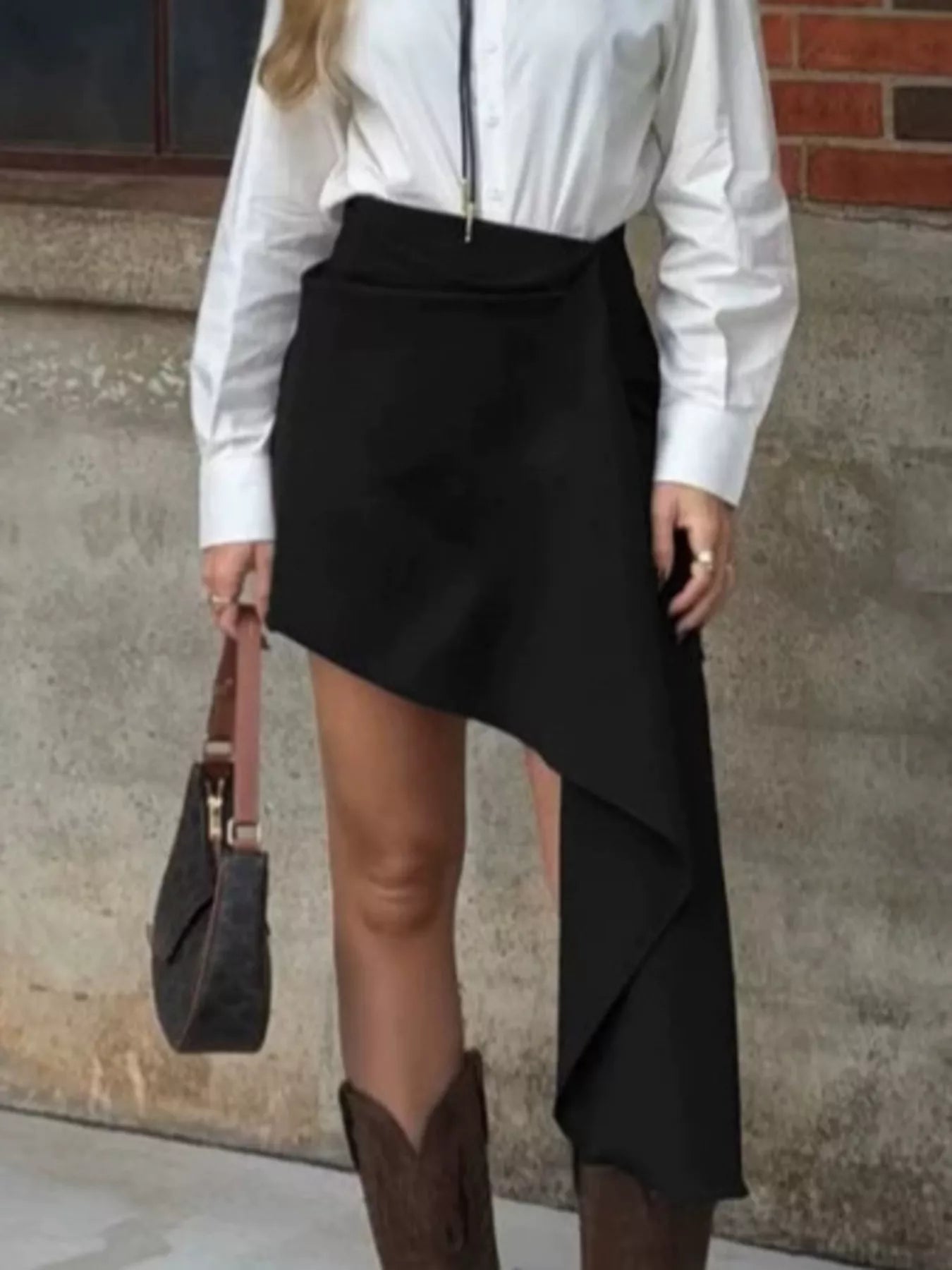 Trendsi Asymmetric High-Waisted Draped Mini Skirt -