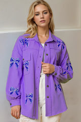 Trendsi Double Take Full Size Sequin Bow Button Up Shacket -