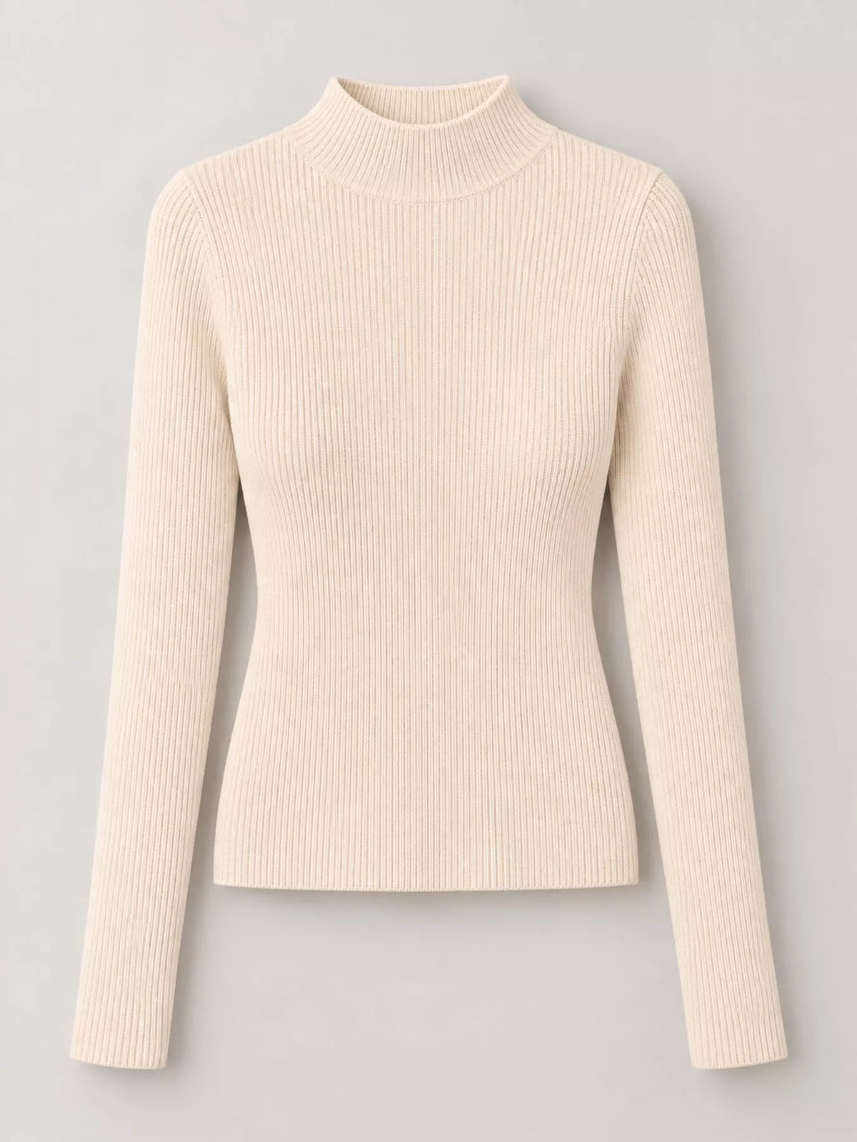 Ivory ribbed mock neck long sleeve knit top
