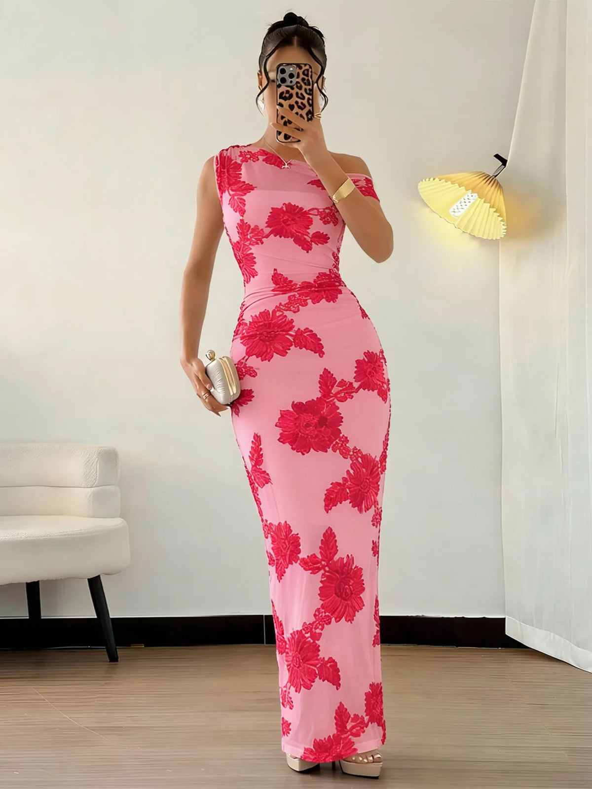 Trendsi Embroidered One Shoulder Maxi Dress -