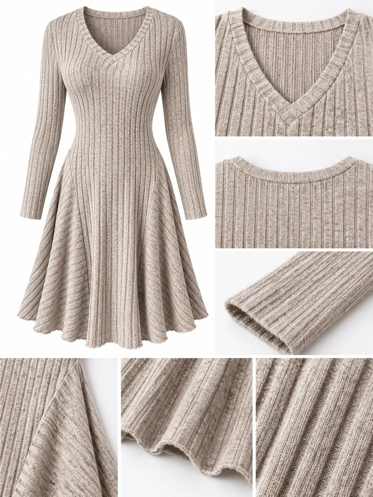 Ribbed mini dress, beige detail collage