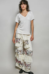 Trendsi POL Lace Detail V-Neck Short Sleeve Textured T-Shirt -