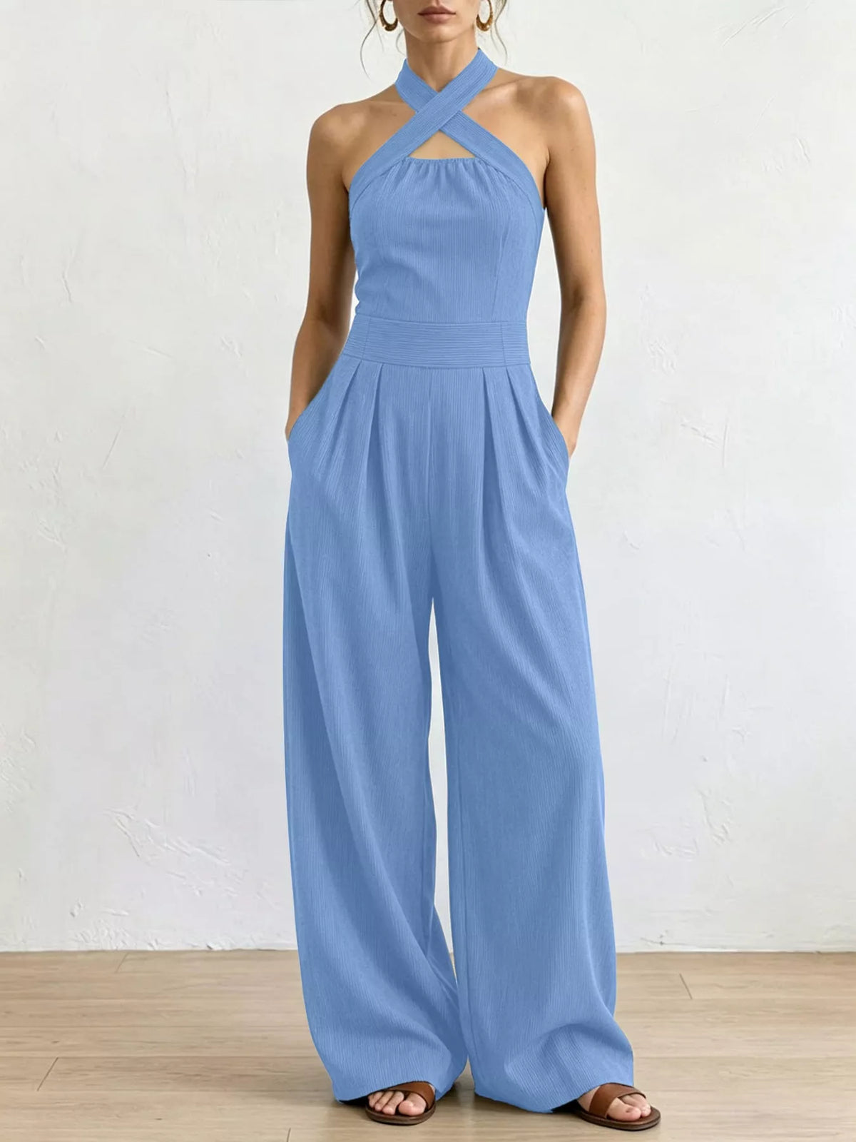 Wide-leg jumpsuit, light blue front