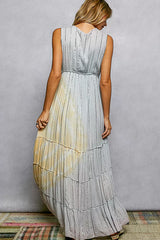 Trendsi POL Deep V Sleeveless Cotton Bohemian Tiered Maxi Dress -
