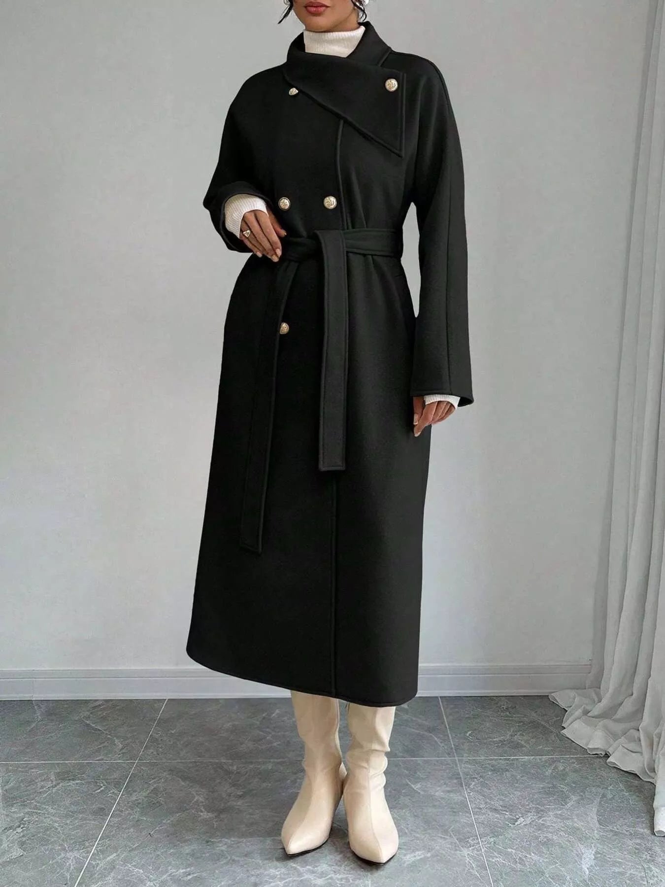 Trendsi Double-Breasted Longline Coat -