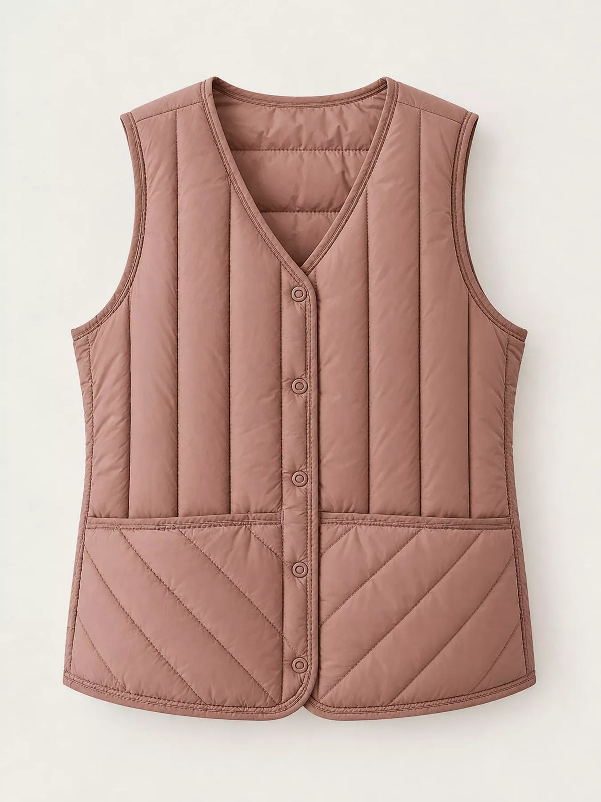 Quilted Button Up Vest in dusty pink, front view