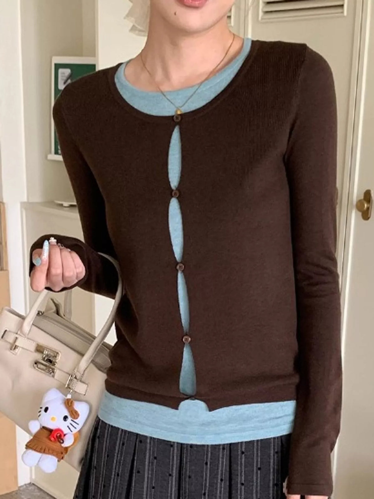 Layered knit top, brown front