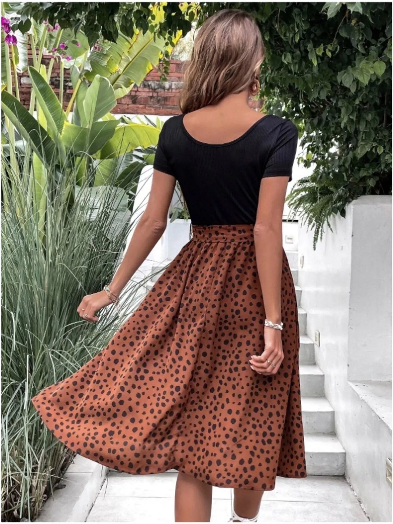 Trendsi Leopard Print Tie-Waist Dress -