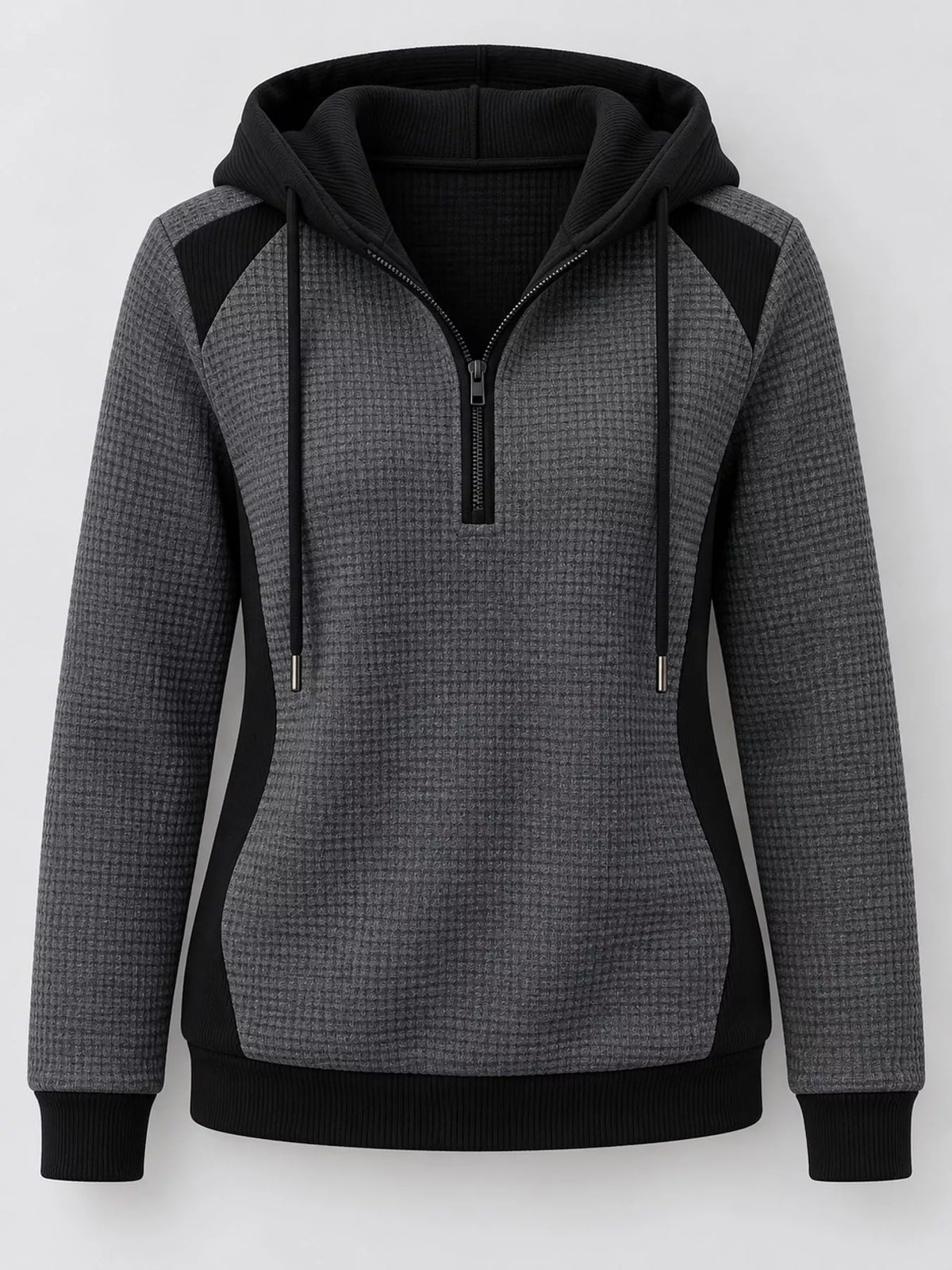 Color-Block Waffle Knit Quarter-Zip Hoodie — garment front