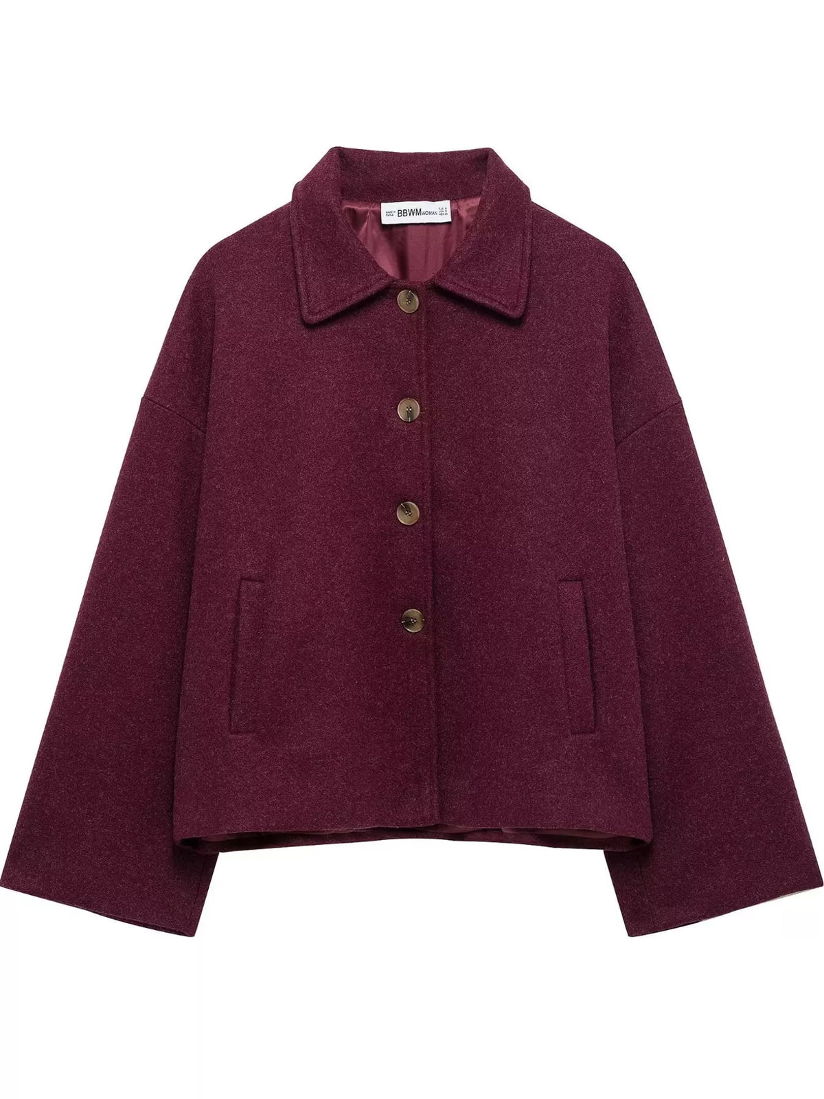 Button-up jacket, burgundy flat front