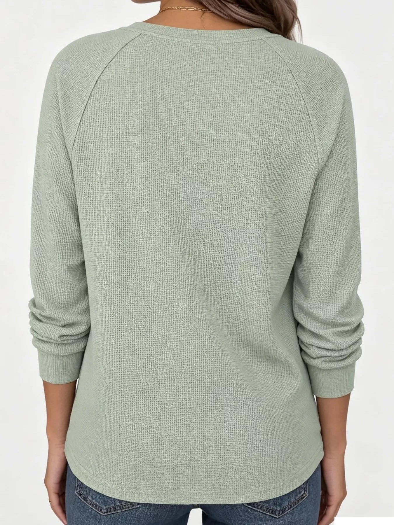 Trendsi Waffle Knit Henley Long Sleeve T-Shirt -
