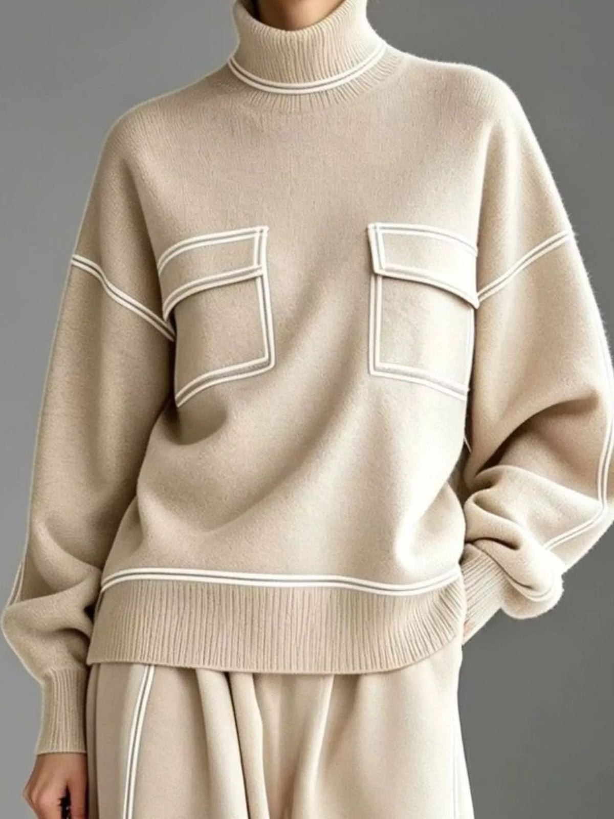 Sweater and skirt set, beige top detail
