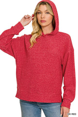 Trendsi Zenana Brushed Ribbed Hacci Hoodie Pullover -