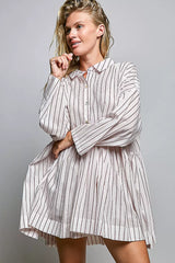 Trendsi POL Striped Gathered Waist Woven Shirt Dress - Dresses