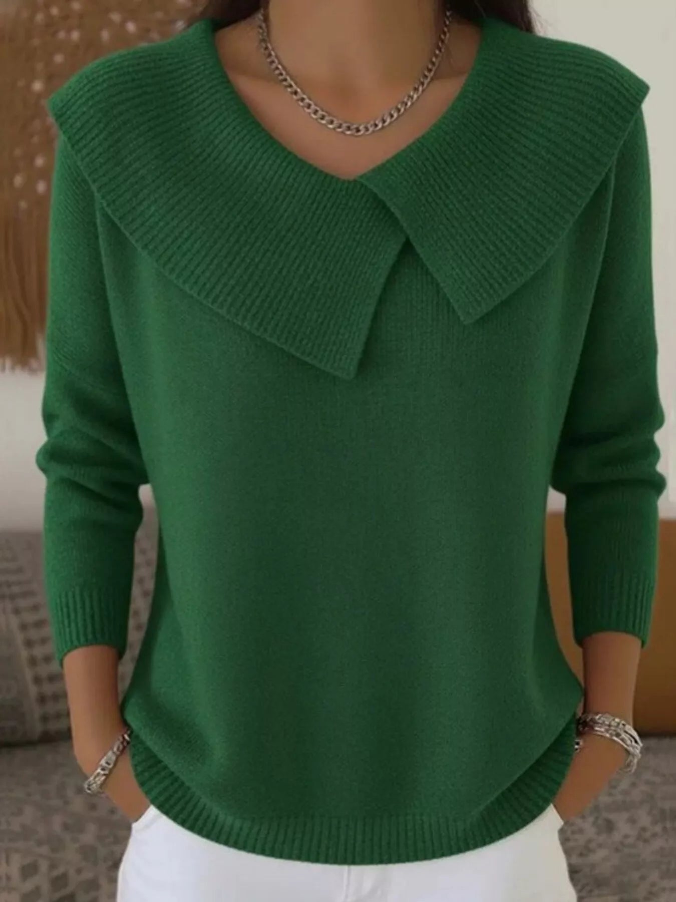 Trendsi Full Size Wide-Collar Ribbed Knit Sweater Plus Size -