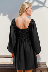 Trendsi Double Take Texture Smocked Balloon Sleeve Mini Dress - Dresses