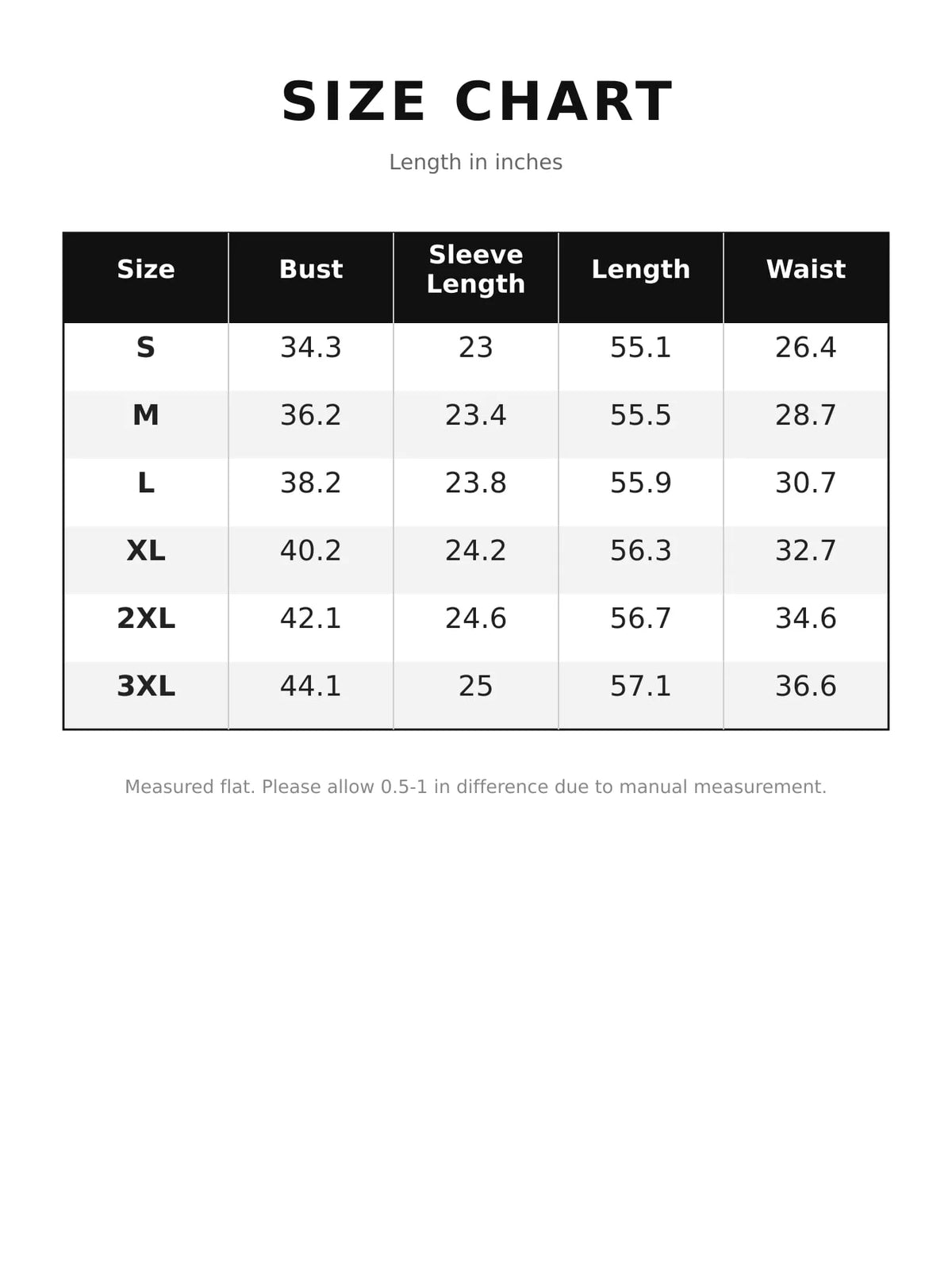 Size chart for the satin cowl neck high-slit maxi dress