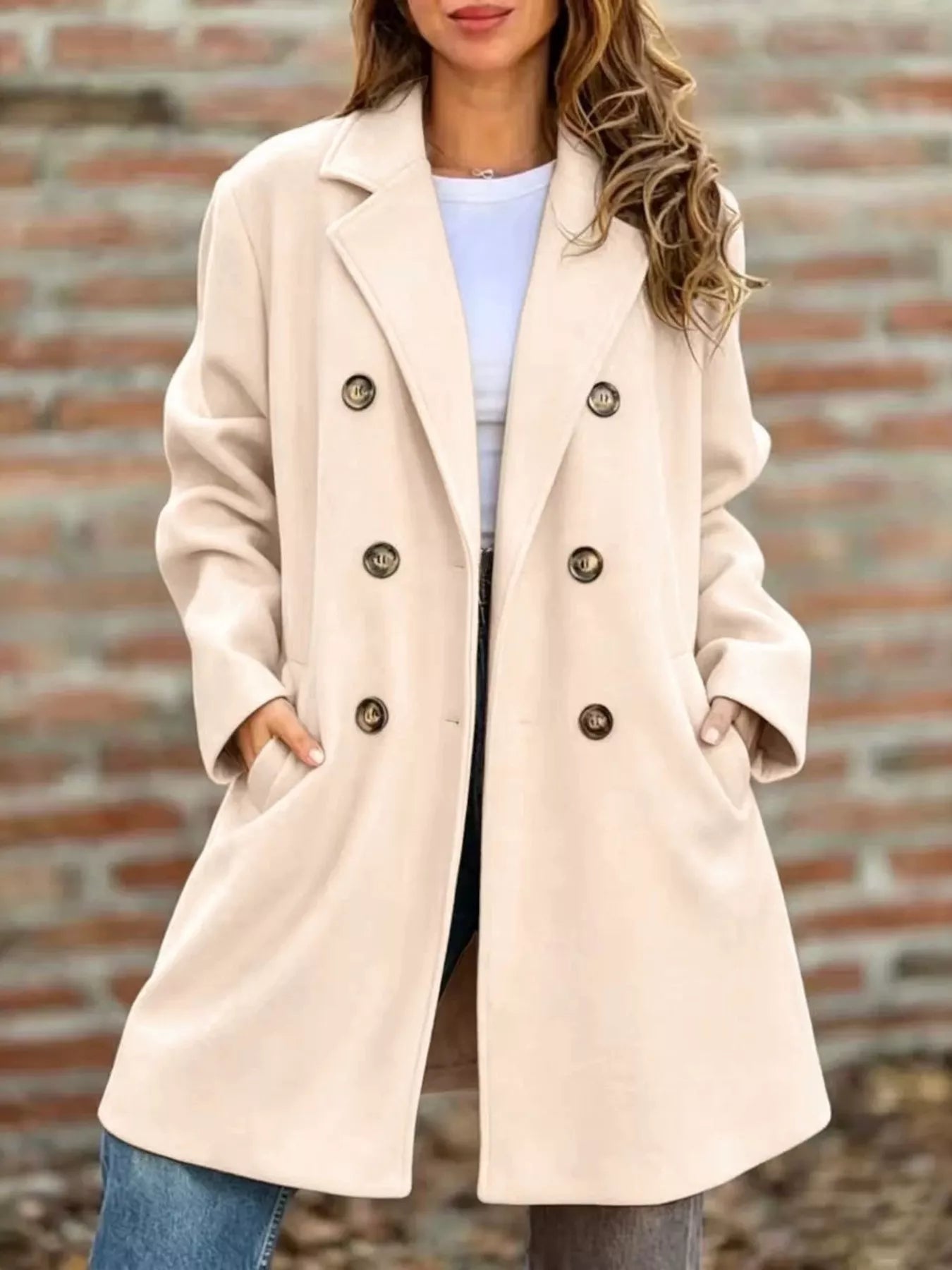 Trendsi Full Size Double-Breasted Lapel Collar Coat Plus Size -