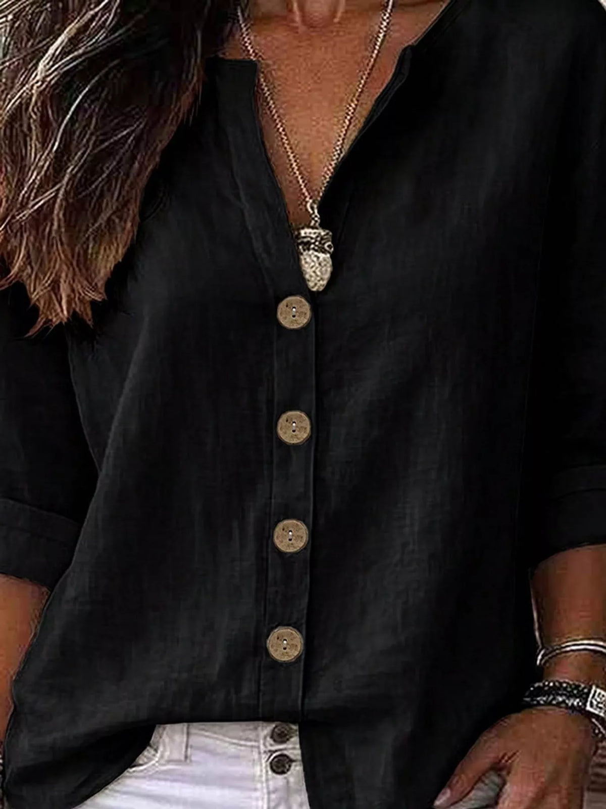 Notched-neck shirt, black front