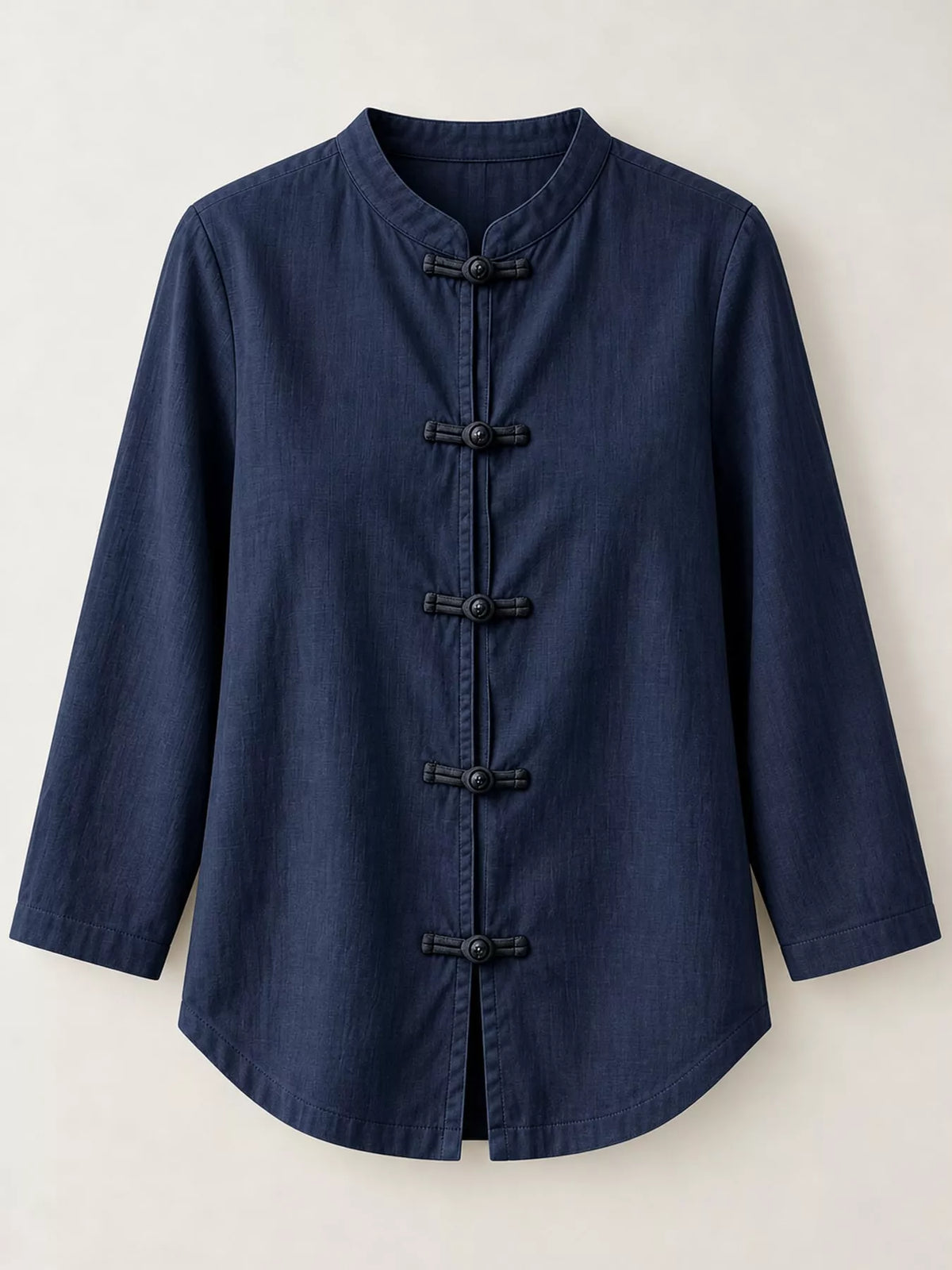 Chinese Style Mandarin Collar Blouse in navy, front view