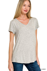Trendsi Zenana Rayon Short Sleeve V-neck Round Hem Top -