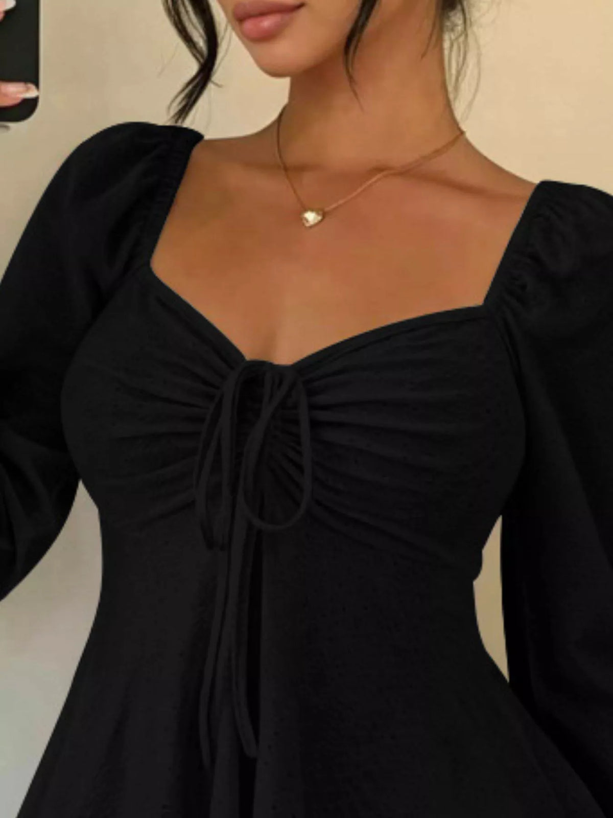 Trendsi Ruched Sweetheart Neck Long Sleeve Top -