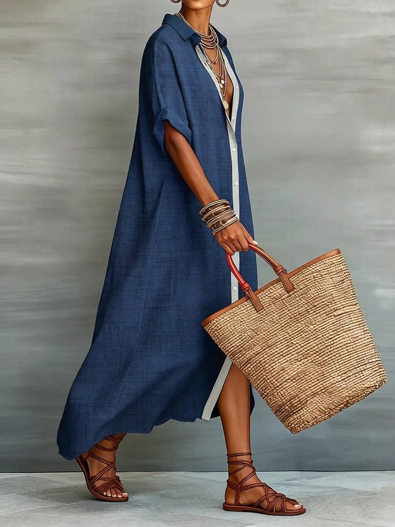 Trendsi Casual Linen Shirt Dress with Button-Down Front -