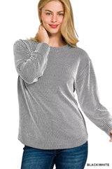 Trendsi Zenana Full Size Raised Rib Round Neck Long Sleeve Top Plus Size -