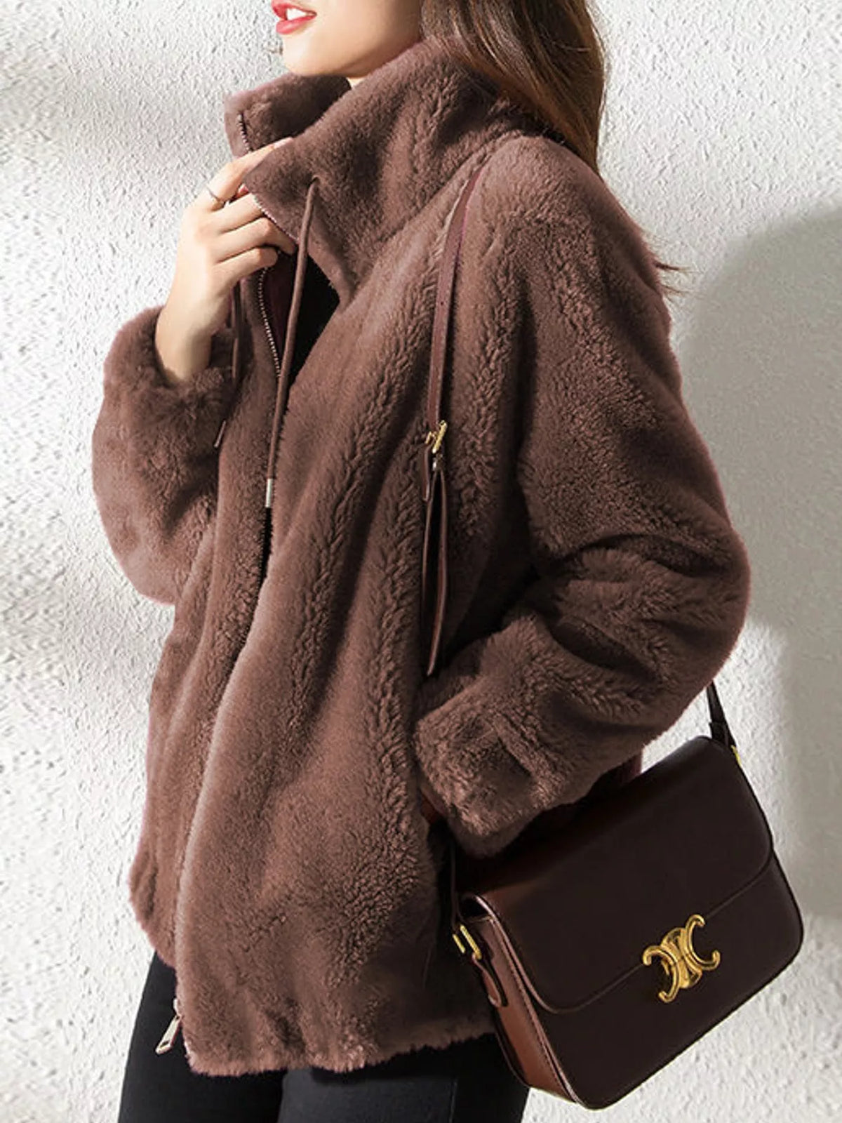 Faux-fur jacket, brown side