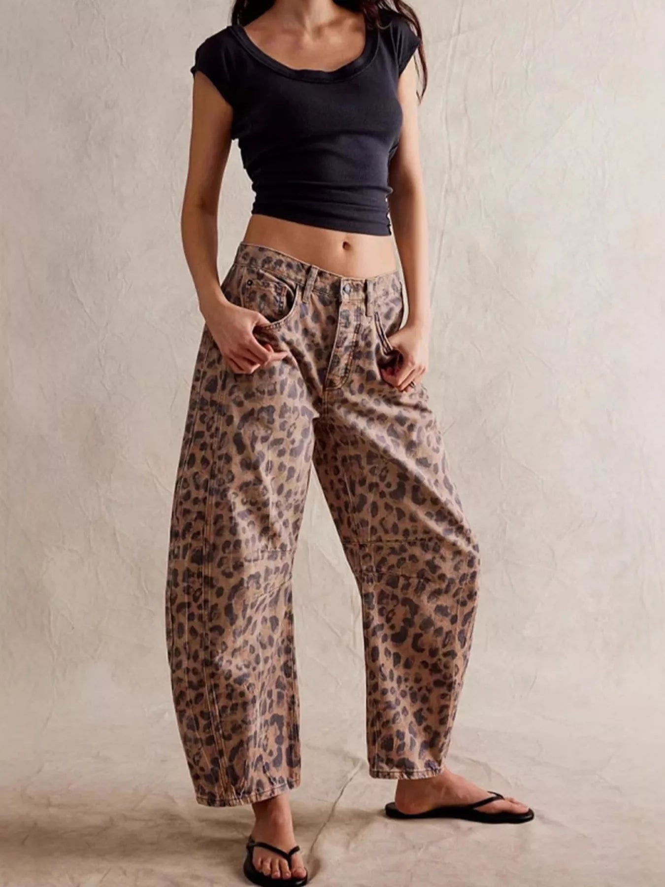 Trendsi Leopard Print Wide Leg Jeans -