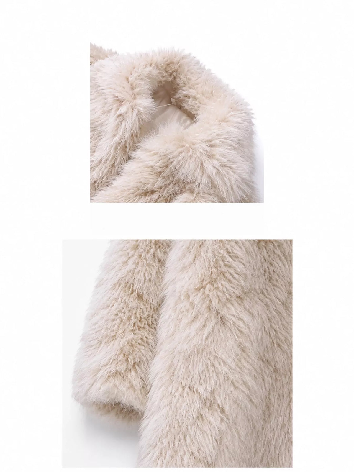 Faux Fur Long Sleeve Coat, detail view in cream