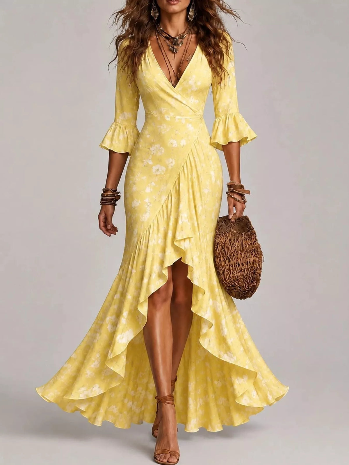 High-low maxi dress, yellow front