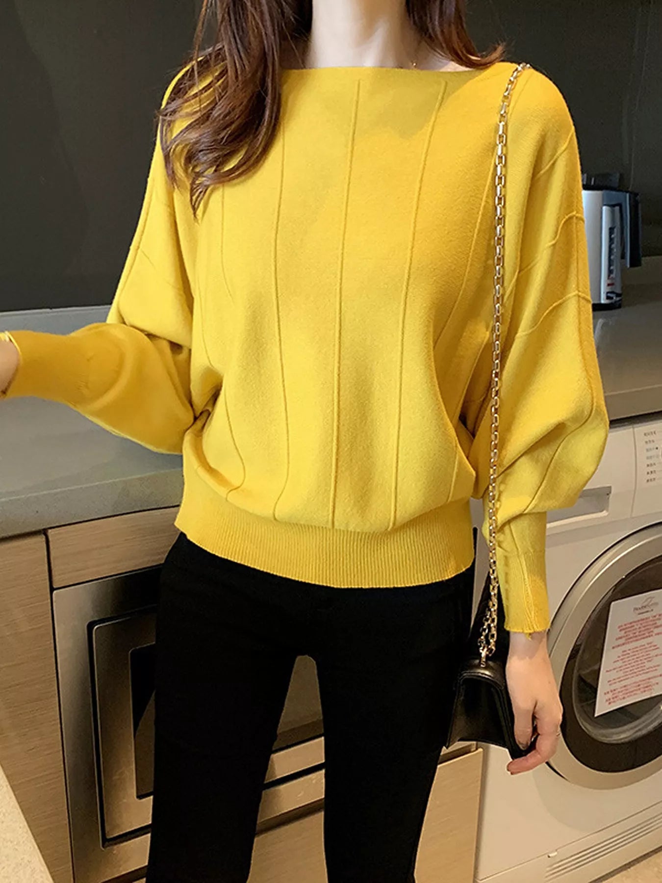 Trendsi Ribbed Hem Batwing Sleeve Knit Top -