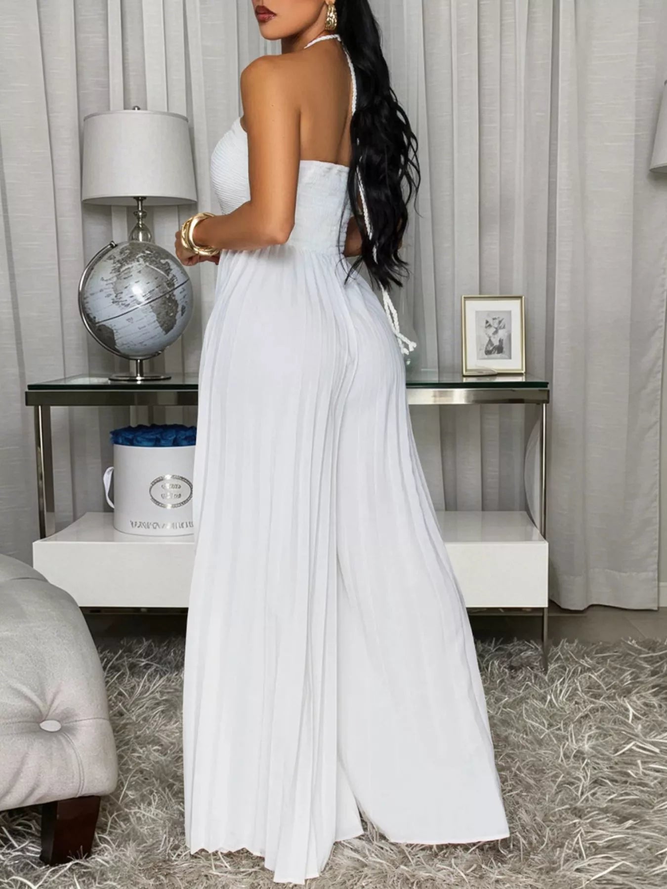 Trendsi Pleated Halter Neck Wide Leg Jumpsuit -