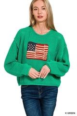 Trendsi Zenana American Flag Crew Neck Sweater -