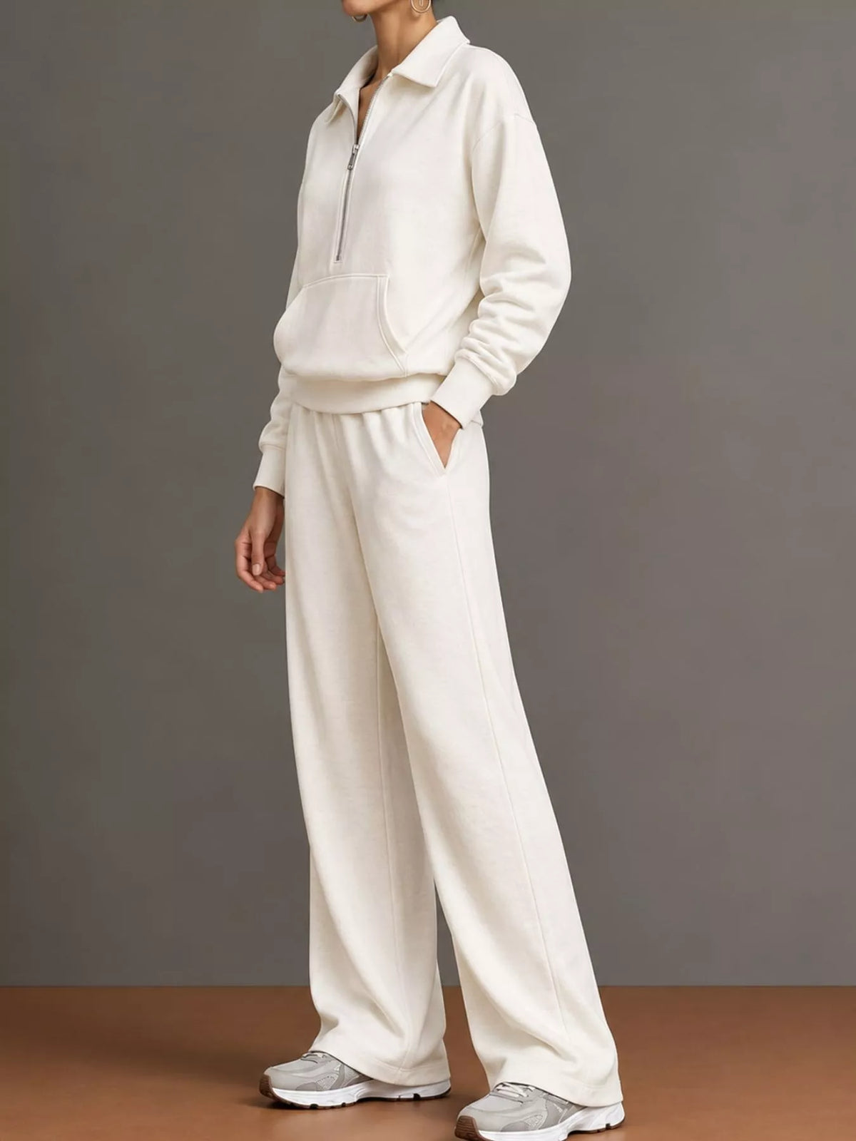 Collared long sleeve outfit set, side view