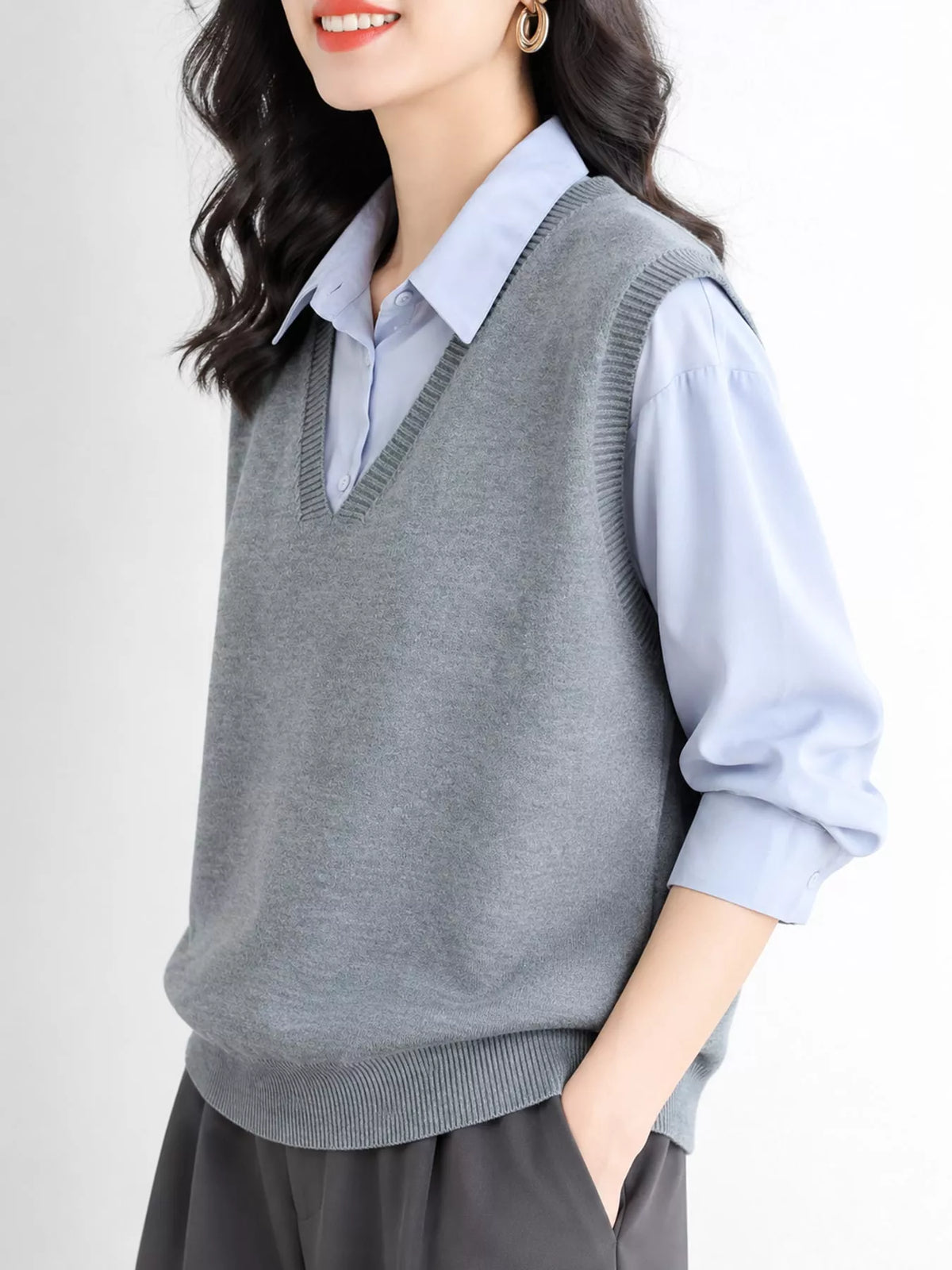 V-Neck Knit Sweater Vest — side view