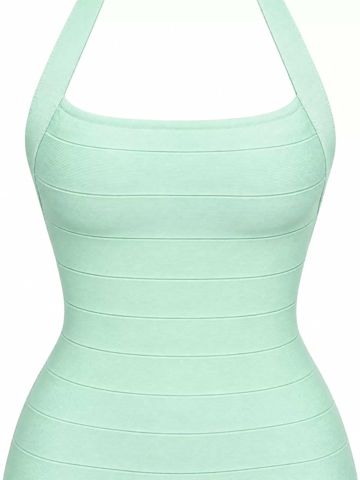 Mint green halter neck bodycon dress, detail view