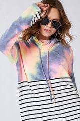 Trendsi BiBi Tie Dye French Terry Cowl Neck Top -